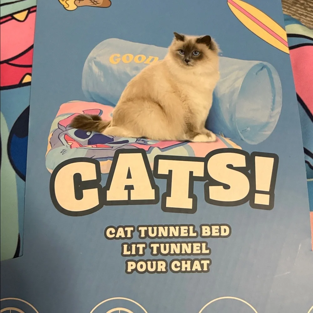 Disney Stitch Cat Tunnel Bed - Blue and Pink Delight